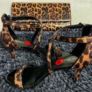 Leopard Print heeled sandals and clutch bag